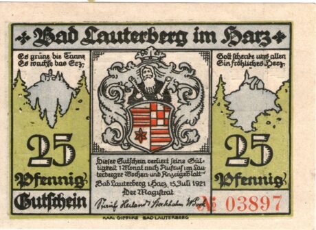 Аверс банкноты 25 fenigów (Niemcy) 1921