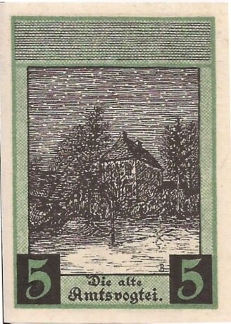 Реверс банкноты 5 fenigów Gemeinde-Sparkasse (Niemcy) 1922