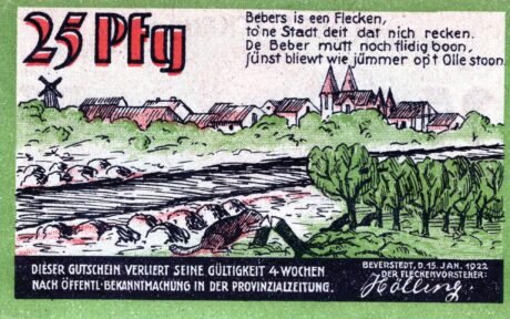 Аверс банкноты 25 fenigów (Niemcy) 1922