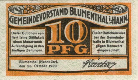 Аверс банкноты 10 fenigów (Niemcy) 1920