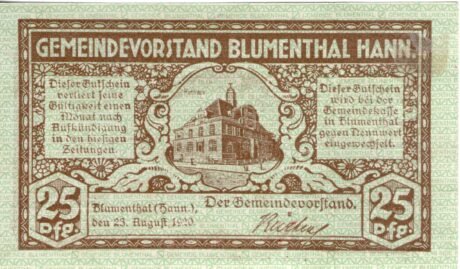 Аверс банкноты 25 fenigów (Niemcy) 1920