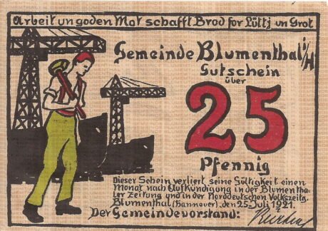 Аверс банкноты 25 fenigów (Niemcy) 1921