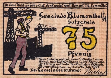 Аверс банкноты 75 fenigów (Niemcy) 1921