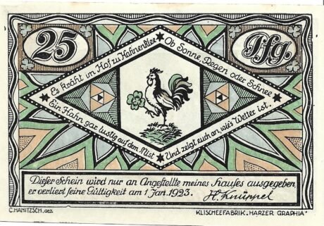 Аверс банкноты 25 fenigów Hermann Knüppel (Niemcy)