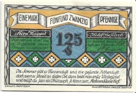 Аверс банкноты 125 fenigów Hermann Knüppel (Niemcy)