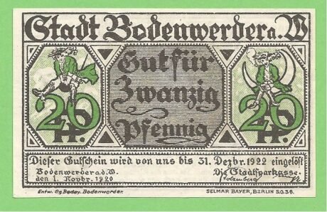 Аверс банкноты 20 пфеннигов (Германия) 1920 года