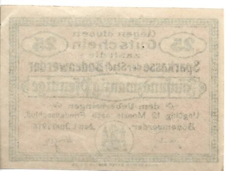 Реверс банкноты 25 fenigów (Niemcy) 1918