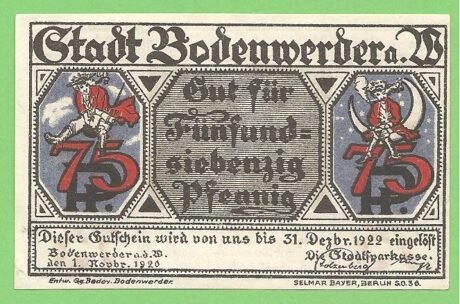 Аверс банкноты 75 пфеннигов (Германия) 1920 года