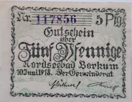 Аверс банкноты 5 fenigów (Niemcy) 1918