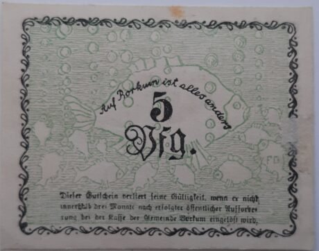 Реверс банкноты 5 fenigów (Niemcy) 1918