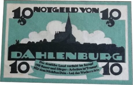 Реверс банкноты 10 fenigów Spar- und Darlehnskasse (Niemcy) 1920