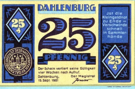 Аверс банкноты 25 fenigów (Niemcy) 1921