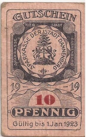 Аверс банкноты 10 fenigów Sparkasse (Niemcy)
