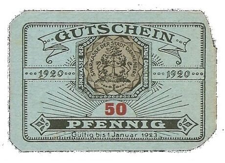 Аверс банкноты 50 fenigów Sparkasse (Niemcy) 1920