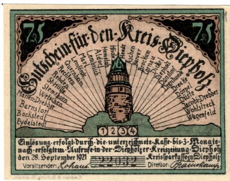 Аверс банкноты 75 пфеннигов (Германия) 1921 года