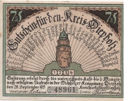 Аверс банкноты 75 пфеннигов (Германия) 1921 года