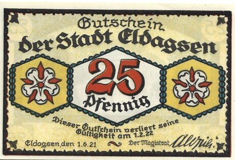 Аверс банкноты 25 fenigów (Niemcy) 1921