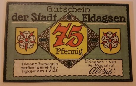 Аверс банкноты 75 пфеннигов (Германия) 1921 года