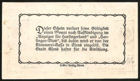 Реверс банкноты 10 fenigów (Niemcy)