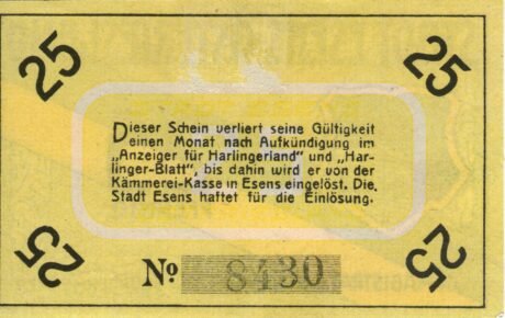 Реверс банкноты 25 fenigów (Niemcy)