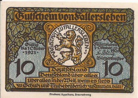 Аверс банкноты 10 fenigów (Niemcy) 1920