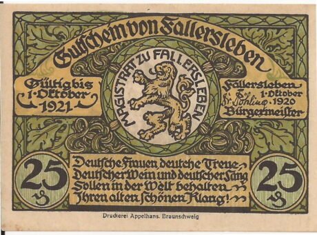 Аверс банкноты 25 fenigów (Niemcy) 1920