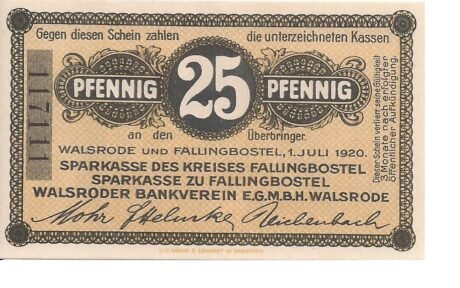 Аверс банкноты 25 fenigów Sparkasse (Niemcy) 1920