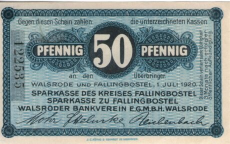 Аверс банкноты 50 fenigów Sparkasse (Niemcy) 1920
