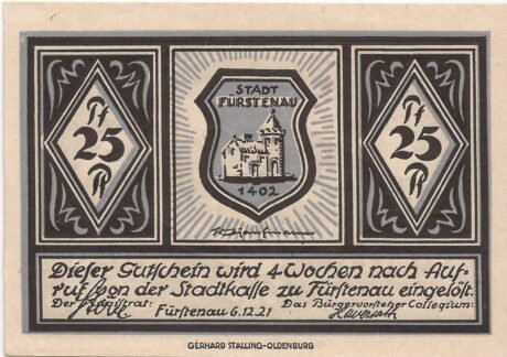 Аверс банкноты 25 fenigów (Niemcy) 1921