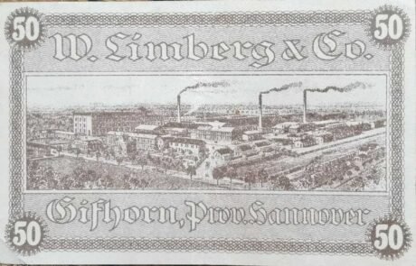Реверс банкноты 50 пфеннигов W. Limberg & Co. (Германия) 1920 года