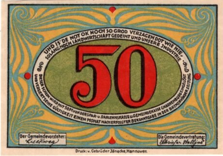 Аверс банкноты 50 fenigów (Niemcy) 1921