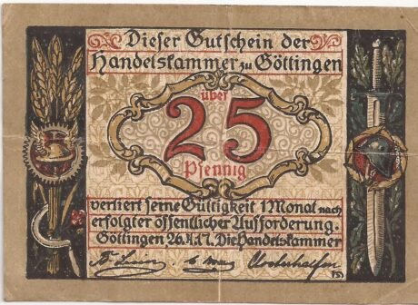 Аверс банкноты 25 fenigów Handelskammer (Niemcy) 1917