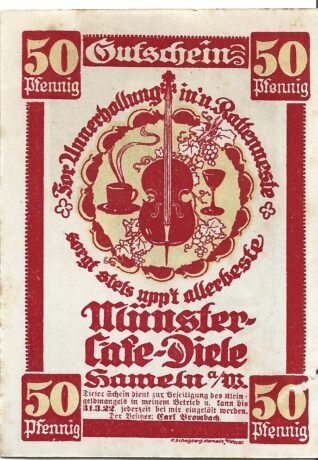 Аверс банкноты 50 fenigów Münster Cafe Diele (Niemcy)