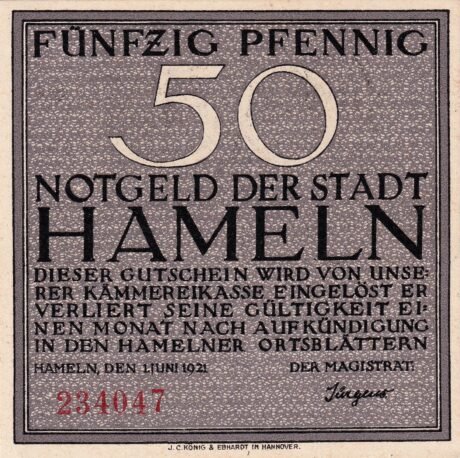 Аверс банкноты 50 fenigów (Niemcy) 1921