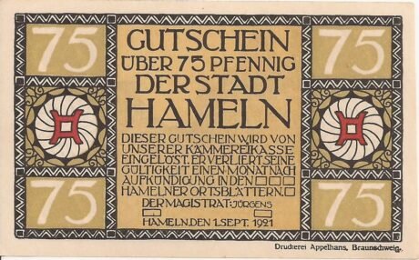Аверс банкноты 75 пфеннигов (Германия) 1921 года
