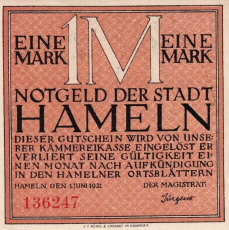 Аверс банкноты 1 marka (Niemcy) 1921