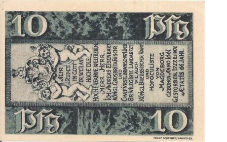 Реверс банкноты 10 fenigów Creditbank (Niemcy) 1921