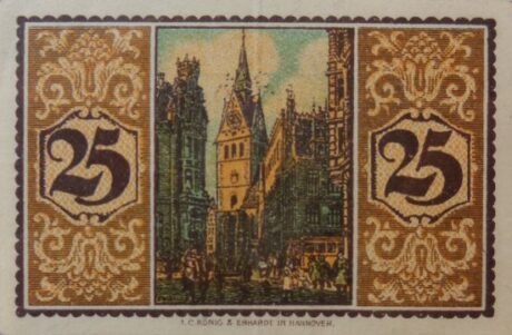 Реверс банкноты 25 fenigów Handelskammer, awers „Pfennigen” (Niemcy) 1921