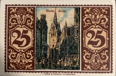 Реверс банкноты 25 fenigów Handelskammer, „Pfennig” na awersie (Niemcy) 1921