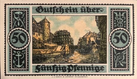 Реверс банкноты 50 fenigów Handelskammer, awers „Pfennigen” (Niemcy) 1921