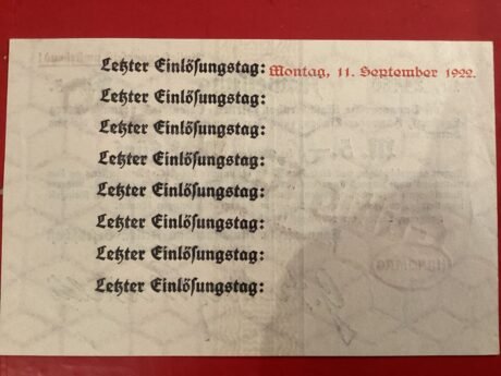 Реверс банкноты 500 marek Hannoversche Maschinenbau-AG; nadruk na 5 markach (Niemcy) 1922