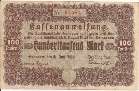 Аверс банкноты 100000 marek (Niemcy) 1923