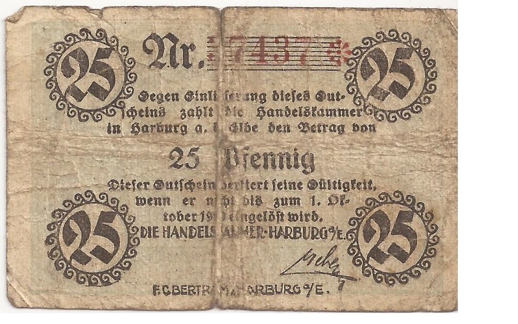 Аверс банкноты 25 пфеннигов Handelskammer (Германия)