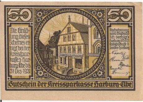 Аверс банкноты 50 fenigów Kreissparkasse (Niemcy) 1921