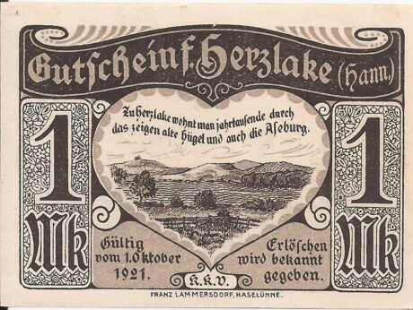 Аверс банкноты 1 sygnatura katolickiej Kaufmanns-Verein (Niemcy) z 1921 roku