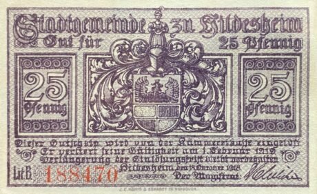 Аверс банкноты 25 fenigów (Niemcy) 1918