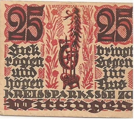 Аверс банкноты 25 fenigów Kreissparkasse Wittingen (Niemcy) 1922