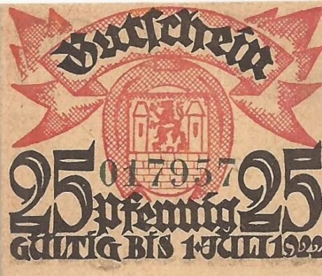 Реверс банкноты 25 fenigów Kreissparkasse Wittingen (Niemcy) 1922