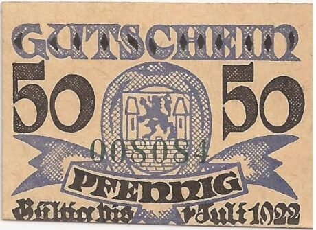 Реверс банкноты 50 пфеннигов Kreissparkasse Wittingen (Германия)