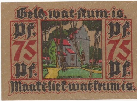 Реверс банкноты 75 пфеннигов Verein für Heimatschutz und Heimatgeschichte (Германия) 1921 года